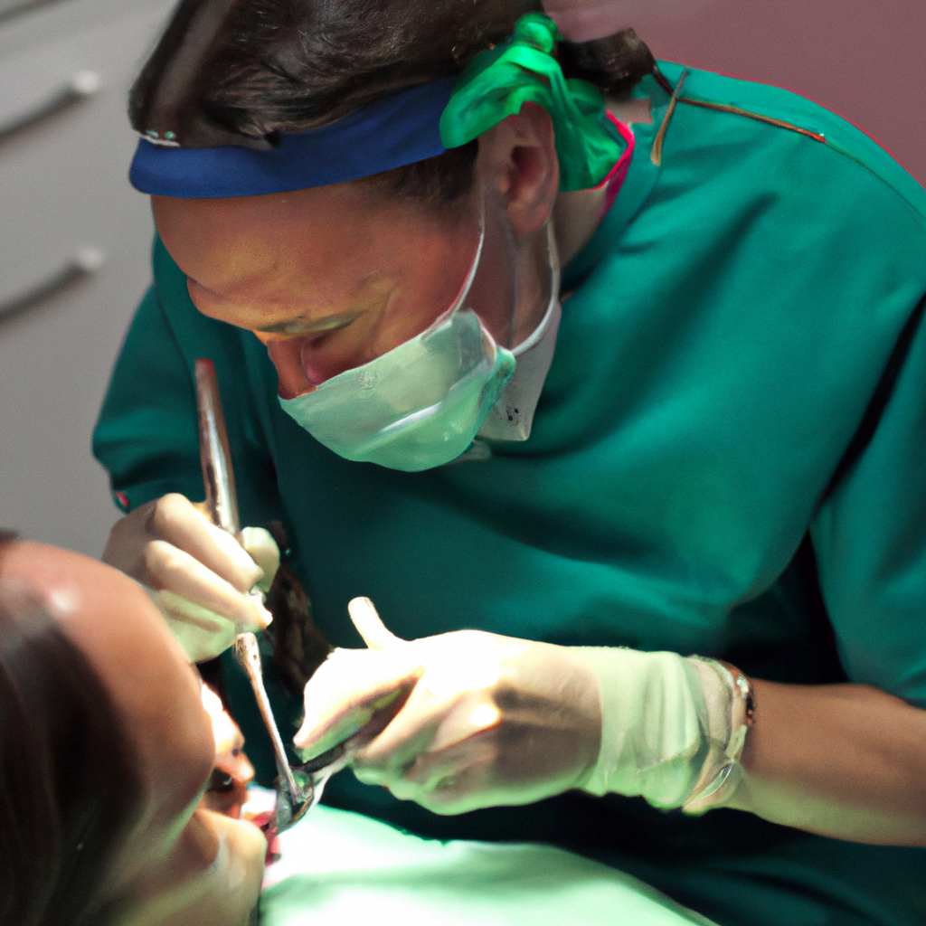 A professional dentist performing tooth surgery.