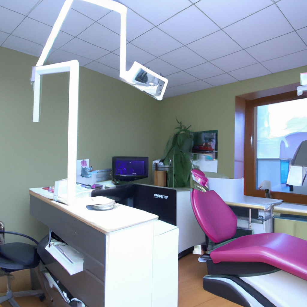 The reception area is also designed with a modern touch, featuring a sleek desk with a high-tech computer system for appointment scheduling and patient records. Comfortable seating is provided for waiting patients, along with a selection of magazines and a television playing educational videos about dental health.

The overall atmosphere of the clinic is one of efficiency and professionalism, with a focus on providing top-notch dental care in a welcoming and calming environment. Patients feel at ease as soon as they walk through the door, knowing they are in good hands with the latest technology and highly skilled dental professionals.

The modern dental clinic interior is not only visually appealing but also designed to enhance the overall patient experience, ensuring that visits to the dentist are as comfortable and stress-free as possible. It sets a new standard for dental care, combining cutting-edge technology with a soothing aesthetic to create the ultimate dental experience.