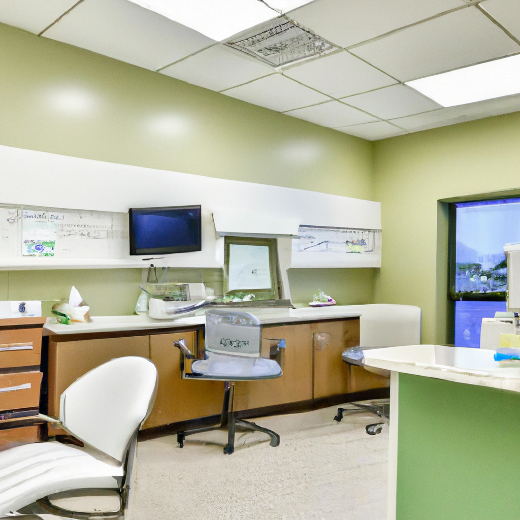 The reception area is equally modern and inviting, with comfortable seating, a sleek check-in counter, and a digital display showcasing information about the clinic's services and team. The waiting area features a water dispenser and a selection of dental magazines for patients to peruse while they wait for their appointment.In the treatment rooms, state-of-the-art equipment and technology are prominently displayed, including digital intraoral cameras, 3D imaging machines, and advanced sterilization equipment. The dental team is dressed in modern, professional attire, and exudes a sense of confidence and expertise.Overall, this modern dental clinic interior creates a sense of trust and reassurance for patients, as they know they are receiving top-notch care in a clean and sophisticated environment. The combination of sleek design, advanced technology, and attention to detail makes this clinic stand out as a leader in the field of modern dental care.