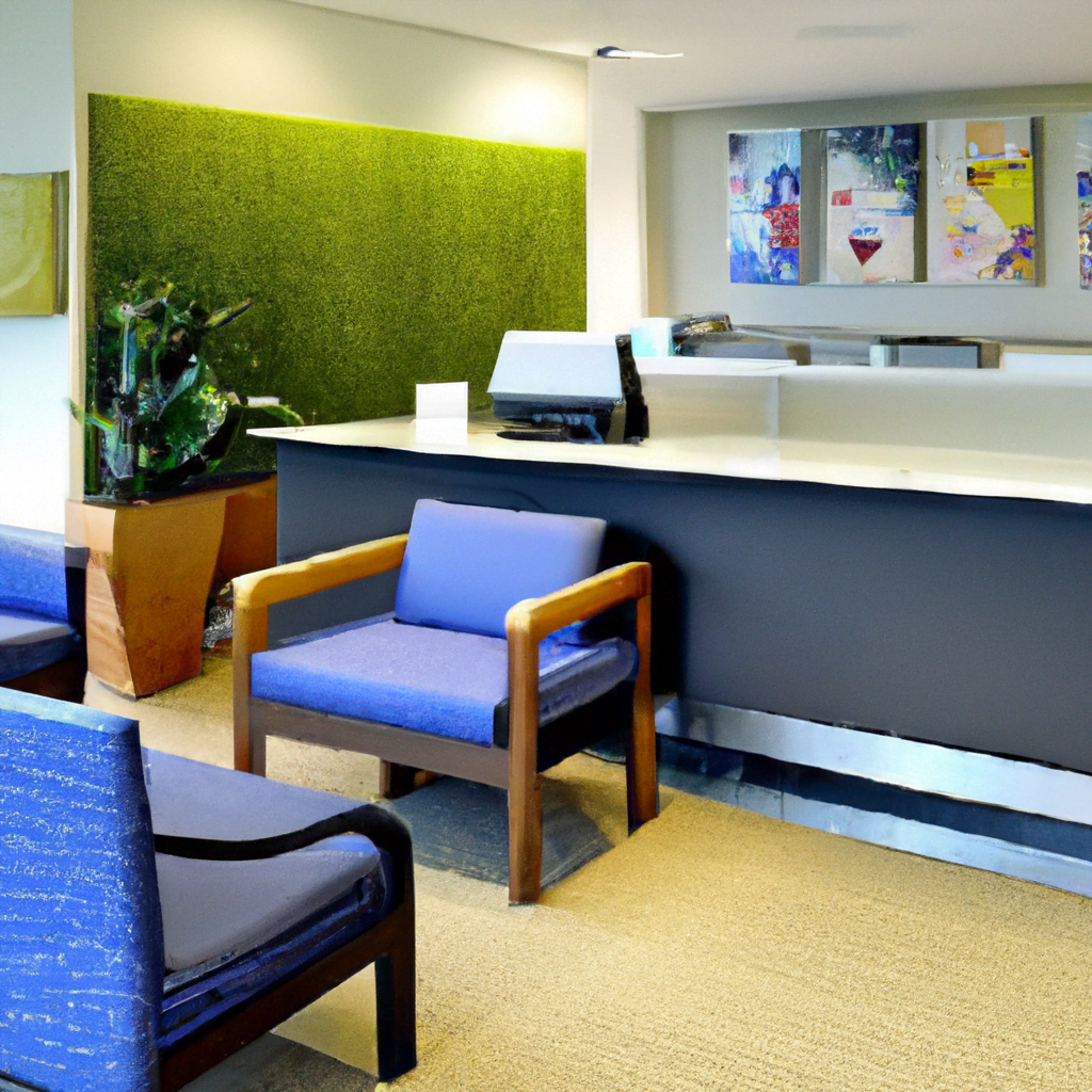 The waiting area is equally chic, with comfortable seating, a sleek reception desk, and a digital check-in system for a seamless patient experience. There's a coffee station and a selection of magazines for patients to enjoy while they wait. The overall atmosphere is inviting and calming, making patients feel at ease as soon as they walk through the door.

The dental clinic also features state-of-the-art equipment such as digital scanners, intraoral cameras, and 3D imaging technology for accurate diagnosis and treatment planning. The staff is highly trained and knowledgeable, providing top-notch care and personalized attention to each patient.

Overall, this modern dental clinic interior sets the standard for excellence in dental care, combining cutting-edge technology with a welcoming and calming environment to ensure a positive experience for every patient.