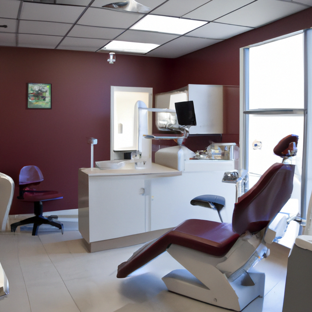 The flooring is a smooth, easy-to-clean material, while the ceiling features recessed lighting for a bright and inviting atmosphere. The waiting area is furnished with comfortable seating, magazines, and a small refreshment station for patients to relax before their appointments.

Overall, this modern dental clinic interior exudes a sense of sophistication and efficiency, showcasing the clinic's commitment to providing high-quality dental care in a comfortable and welcoming environment. Patients can feel confident in the clinic's state-of-the-art equipment and skilled staff, knowing they are receiving top-notch dental treatment in a sleek and modern setting.