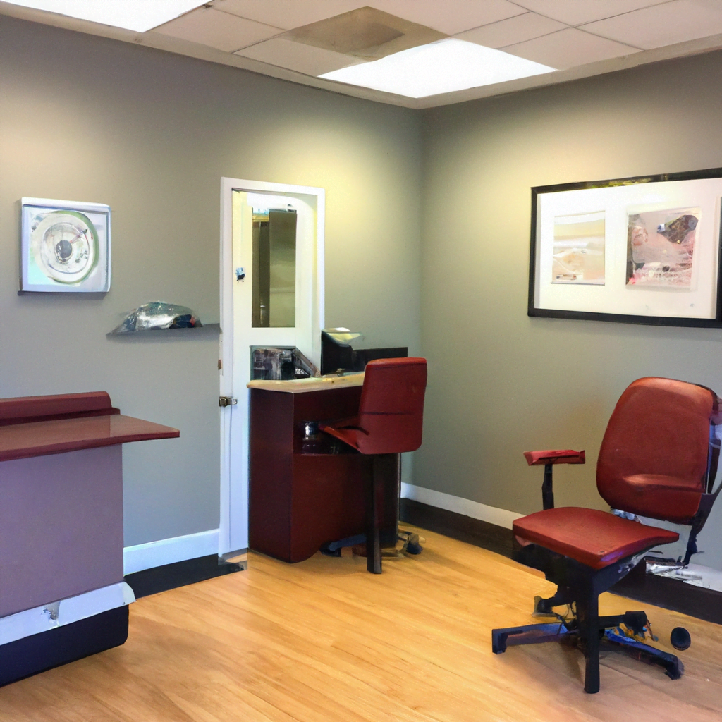 The flooring is made of sleek, easy-to-clean material, and the ceiling is adorned with stylish, recessed lighting fixtures that provide a soft, ambient glow. There are also soundproof walls to ensure privacy and a peaceful atmosphere for patients during their treatments. The reception area is equally as modern and inviting, with comfortable seating, a sleek desk, and a large screen displaying educational dental videos and information about services offered. The front desk staff are friendly and welcoming, ready to assist patients with scheduling appointments and answering any questions they may have. Overall, this modern dental clinic interior exudes a sense of sophistication and cutting-edge technology, while also providing a warm and welcoming environment for patients. It sets a high standard for dental care and ensures that patients feel comfortable and at ease during their visits.