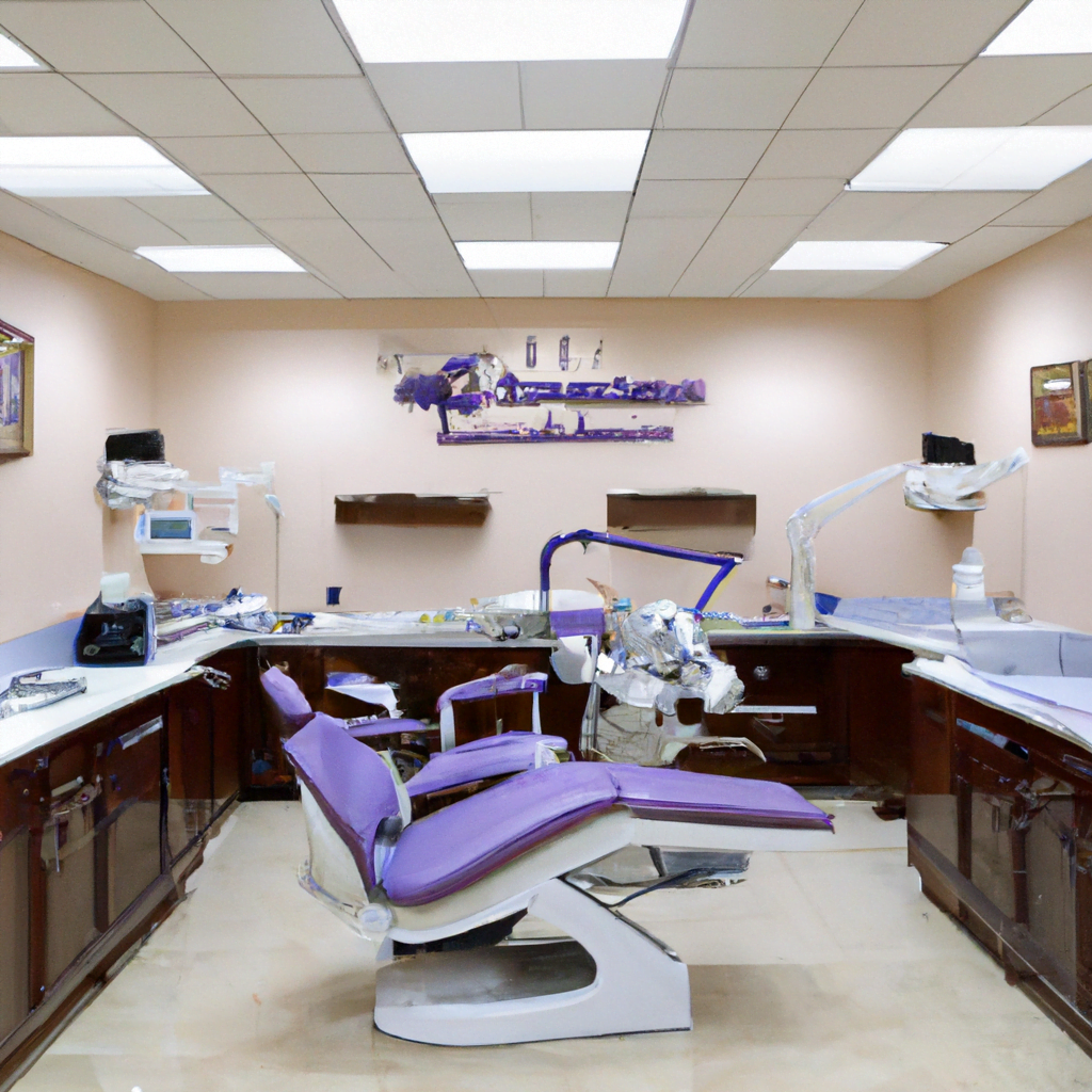 The floors are made of smooth, easy-to-clean materials, and the ceiling is adorned with recessed lighting to create a bright and inviting atmosphere. The reception area is sleek and welcoming, with a modern desk and comfortable seating for patients. The walls are adorned with informative posters and brochures about dental health and services offered at the clinic. The dental staff are dressed in crisp, professional attire and greet patients with warm smiles and friendly demeanors. They exude confidence and expertise, putting patients at ease and assuring them that they are in good hands. Overall, this modern dental clinic interior exudes a sense of sophistication and efficiency, while also prioritizing patient comfort and care. It is a space where cutting-edge technology meets compassionate service, creating an ideal environment for top-notch dental care.