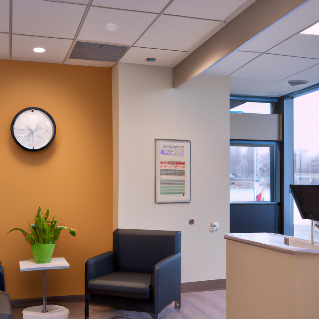 The waiting area is equally as modern and inviting, with comfortable seating, contemporary magazines, and a reception desk featuring a digital check-in system. Soft background music plays to create a soothing atmosphere, while the overall design exudes a sense of sophistication and innovation.The dental clinic staff are dressed in professional attire and greet patients with warm smiles, assuring them of top-notch care and personalized attention. The atmosphere is one of efficiency and expertise, with a focus on providing the best possible dental treatment in a comfortable and welcoming environment.Overall, this modern dental clinic interior is a reflection of cutting-edge technology and superior dental care, designed to provide patients with a positive and stress-free experience. It embodies the future of dentistry, where innovation and patient comfort are at the forefront of every visit.