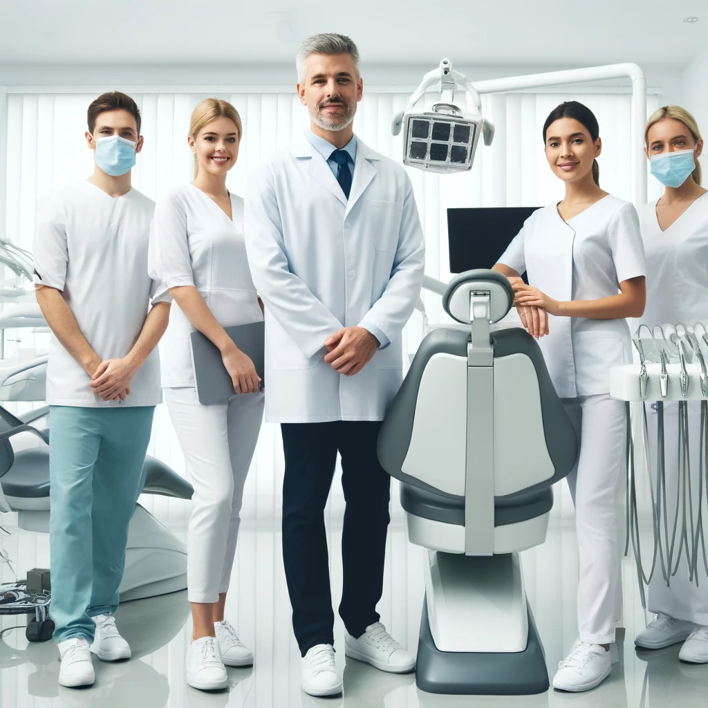 A team of professionals in the dental clinic, modern