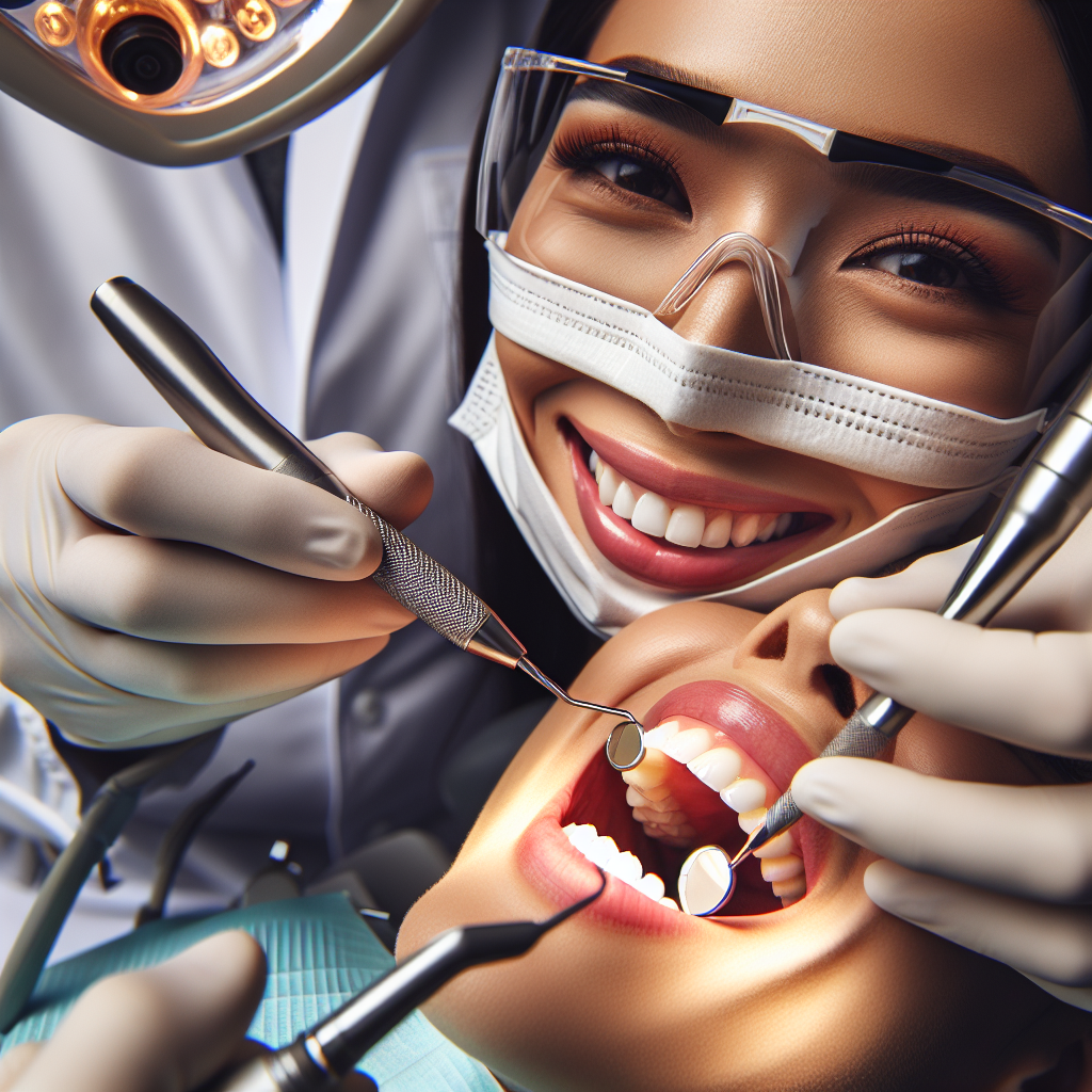 A close-up of a dental composite procedure.