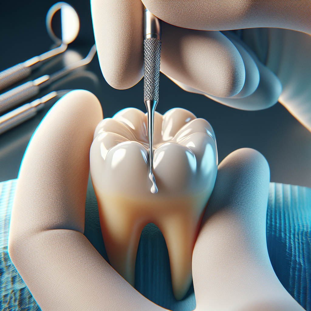 A close-up photo of a dental composite filling.