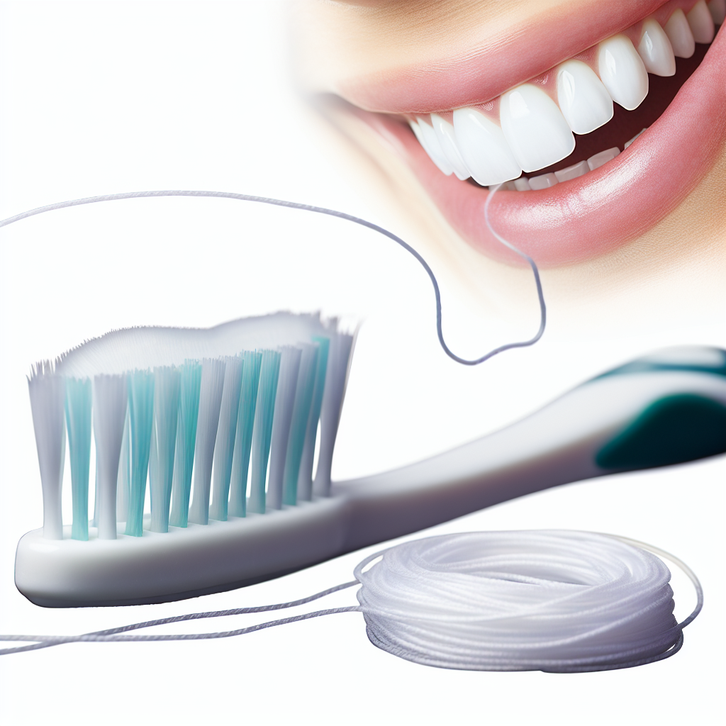 Image of brushing, flossing and white smile.