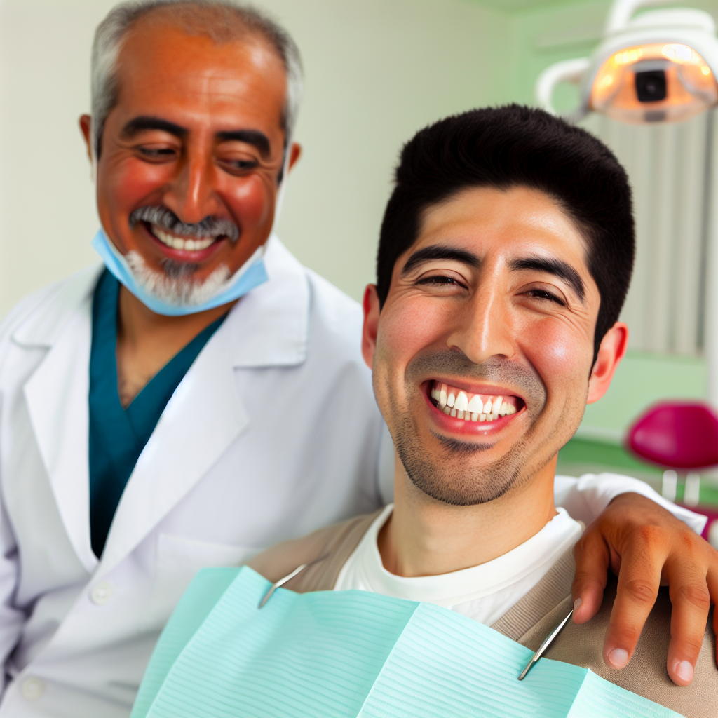 The dentist and the patient in the clinic میوادنت writes.